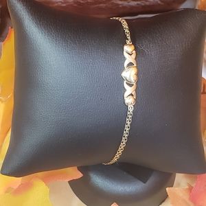 10k Yellow Gold Xo Heart Kisses 7" Chain Bracelet